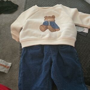 GAP Cream Bear Sweatshirt and Blue Corduroy Pants Matching Set